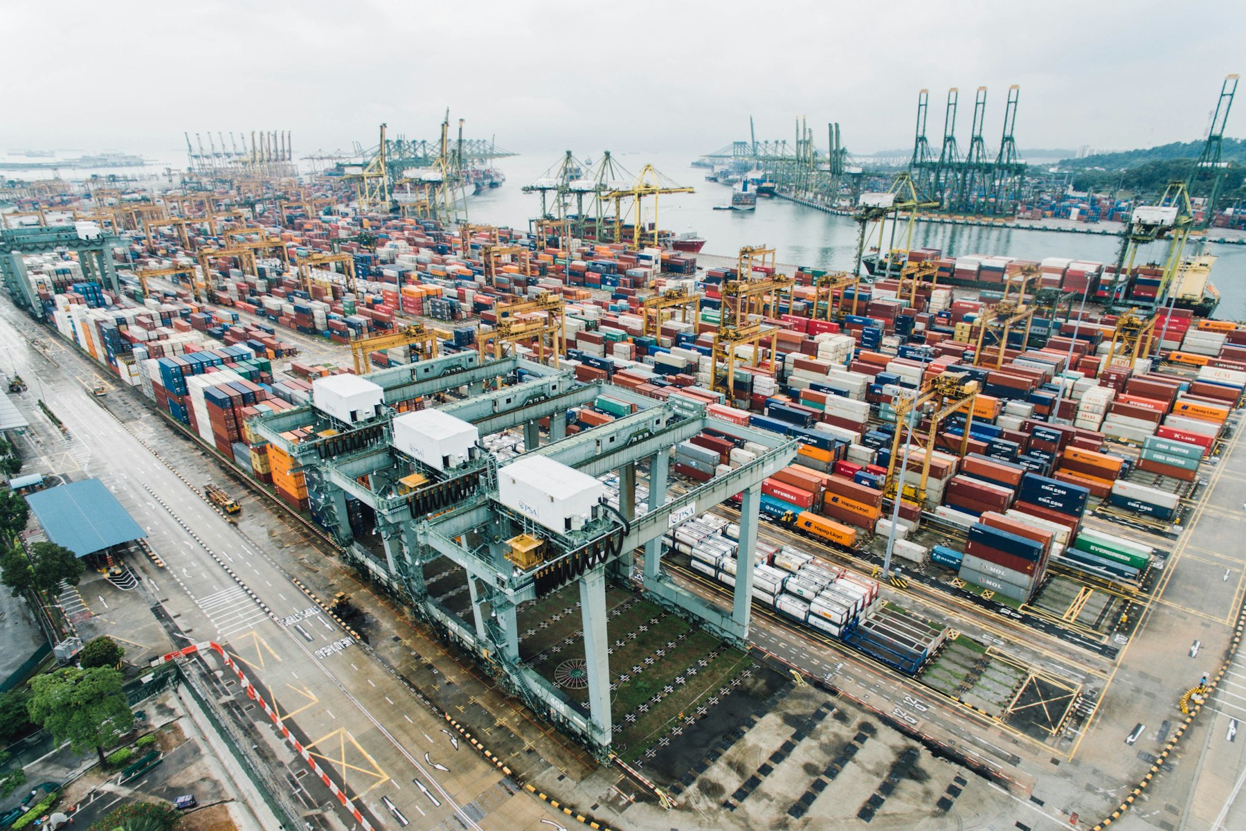 Container port at dusk